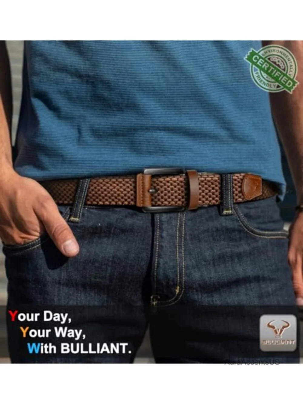 Men's Reversible Stretch Braided Woven Web Belt 1 3/8-Inch, Holeless Adjustable